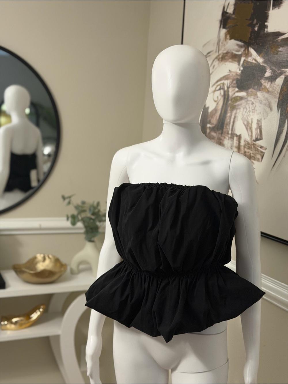 Zara Strapless Black Peplum Top - Classic Women's Top